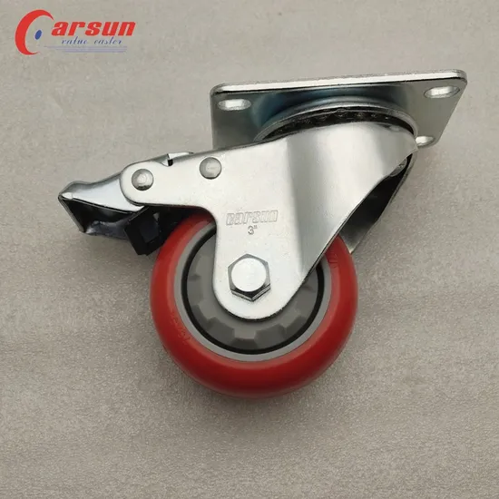 3 Inch Medium Duty Red Polyurethane Brake Caster Industrial Casters