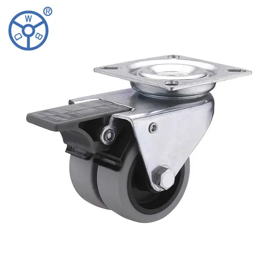 Rueda doble de plástico PP verde Rueda doble Muebles gemelos de 2 pulgadas Tipo de freno con orificio para perno