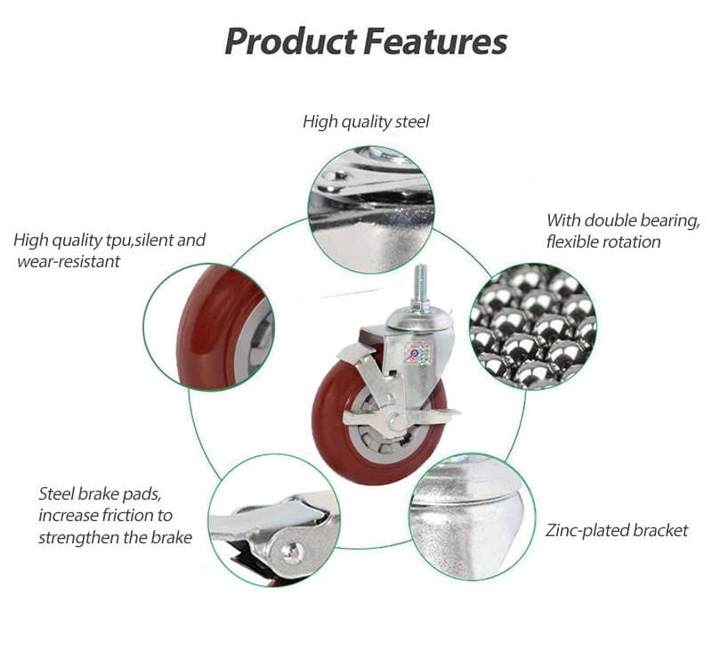 Medium Duty High Quality Polyurethane Brake Caster Industrial Casters