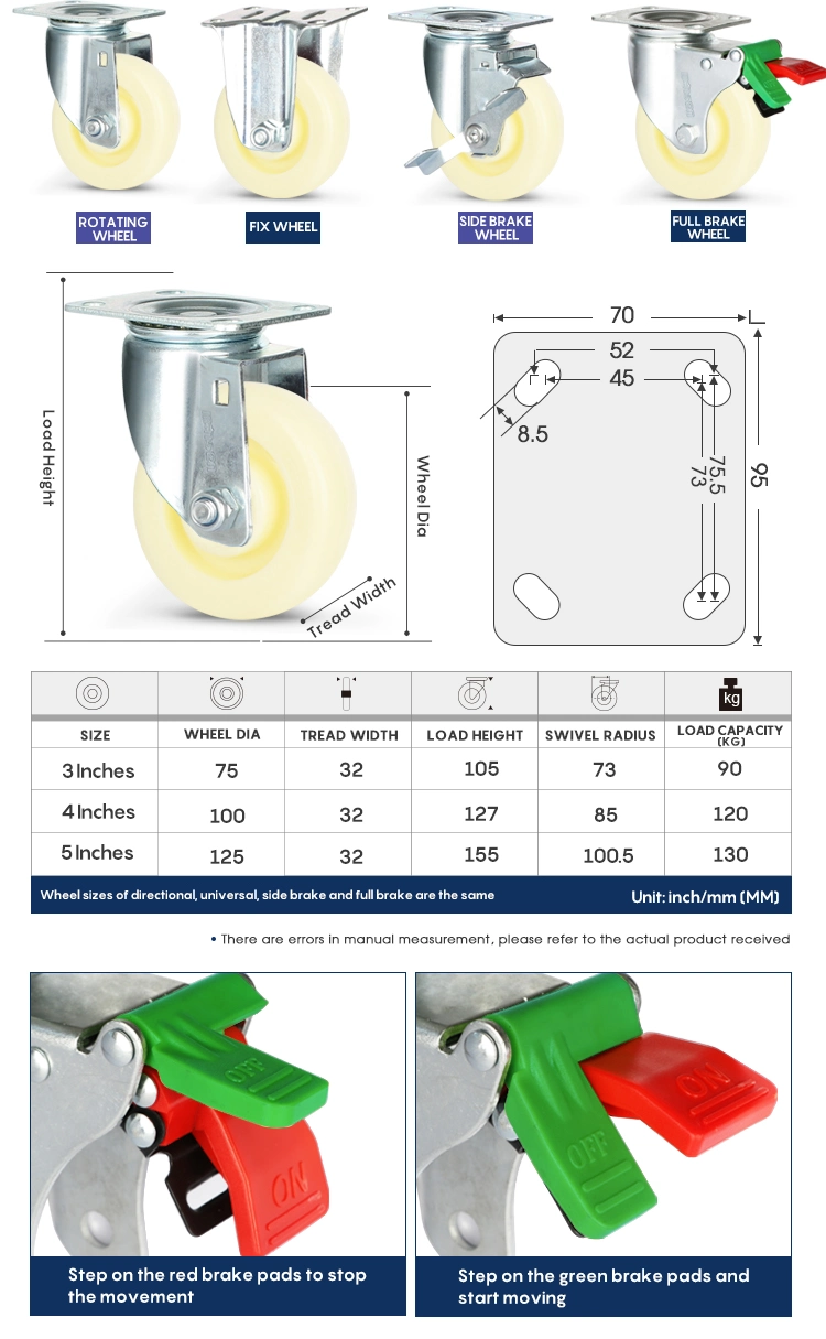 Minsen Medium Duty Industrial Caster PP Yupa Fixed Swivel Brake Wheel