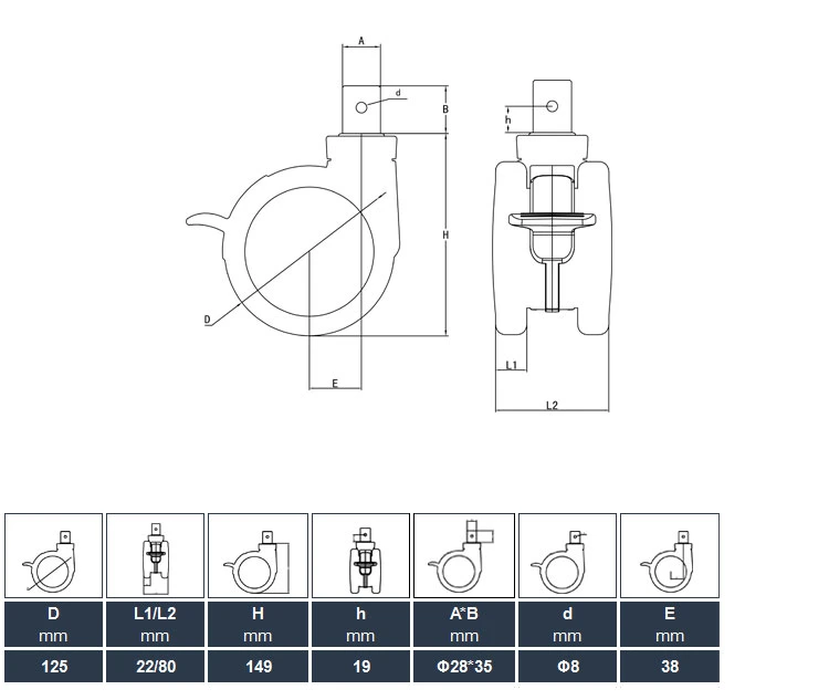 Jq Caster 5inch Screw Double Wheel Swivel Lock Medical Hospital Bed Caster