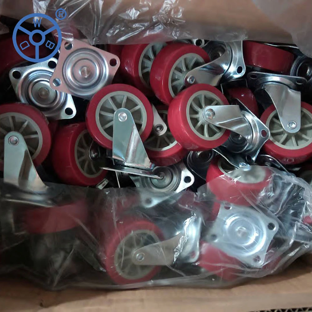 Light Duty Castor Red Swivel Caster PU Wheels Industrial PP Core Pivoting Casters 25/30/40/50/65/75mm