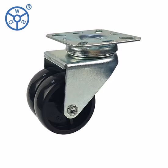 Industrial 2 3 pulgadas Doble Ballrace Cabeza giratoria Ligero PP Plástico Negro Rueda doble Rueda